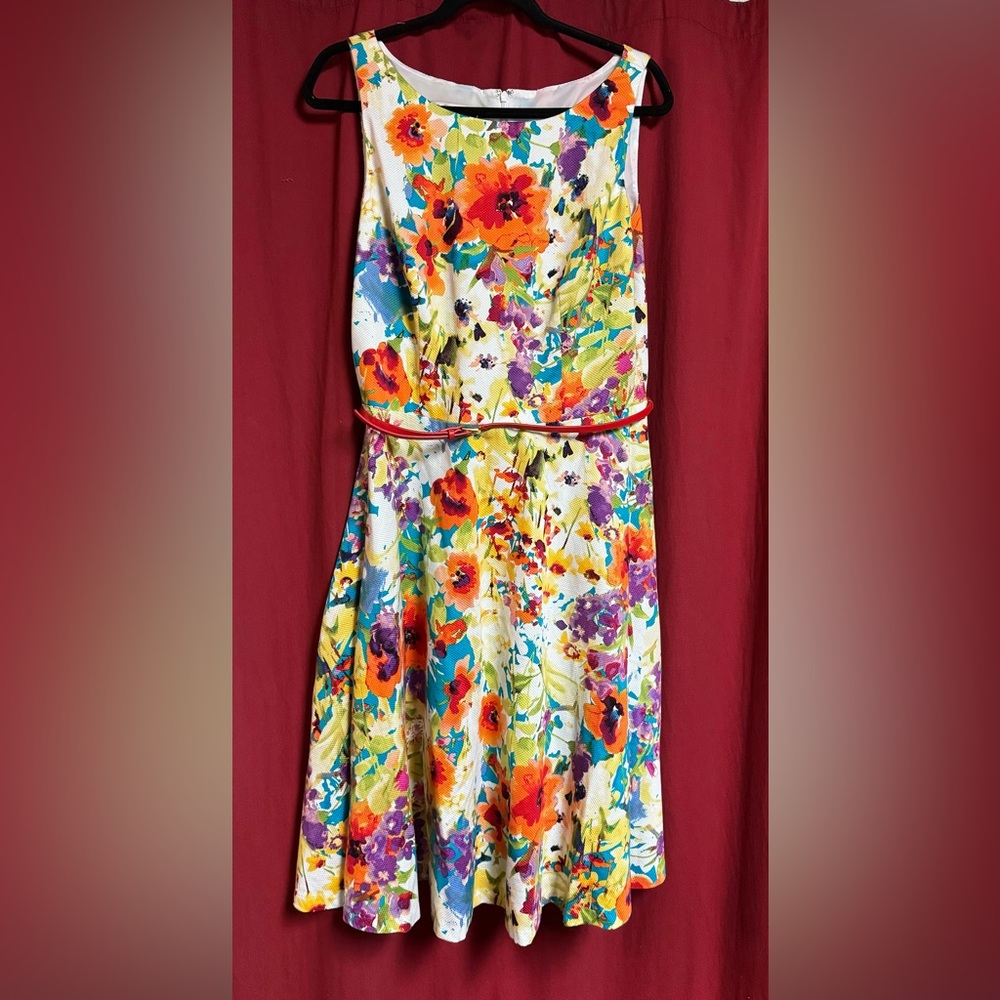 NEW Evan Picone Floral Dress with Red Belt size 12
